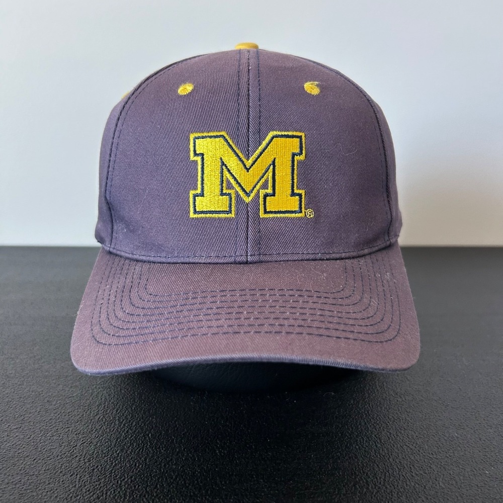 Vintage 90s Michigan Wolverines Hat Cap Snap Back Adjustable Faded Blue NCAA